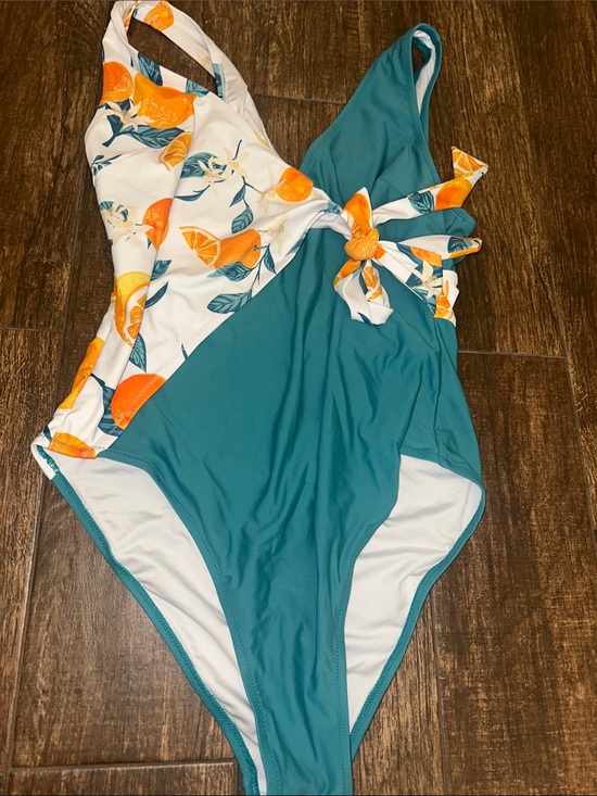 Other - Teal & Citrus Print One-Piece Swimsuit XL Cutout Tie Front